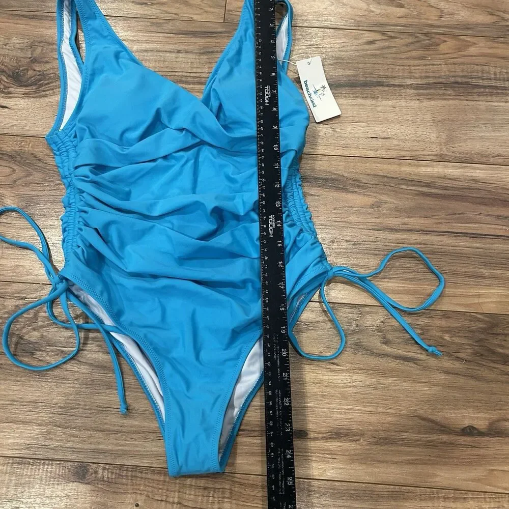 NWT Beachsissi One Piece Swim Suit Twist Front Drawstring Side Size Medium